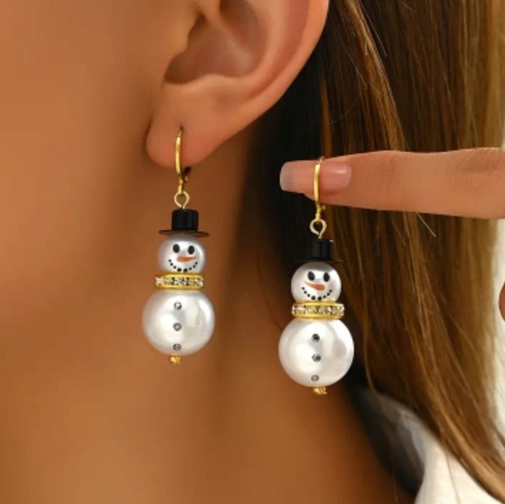 New Fashion Snowman Dangle 18K Golden Plated Earrings